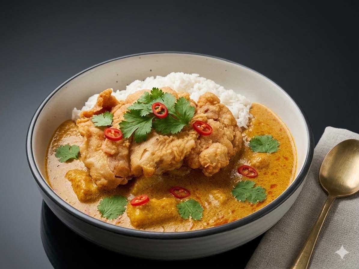 Caribbean coconut chicken curry bowl